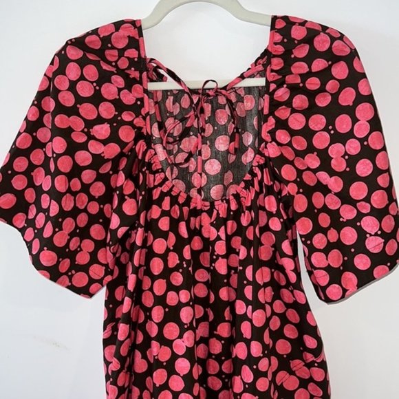 Free People Pink/Chocolate Combo Jodie Printed Tunic Flowy Oversized top size XS - Picture 9 of 10